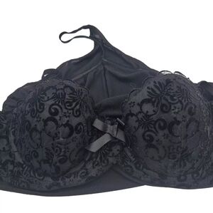 Ambrielle Black Flocked Lace Thong G String Bodysuit Size XL Sexy